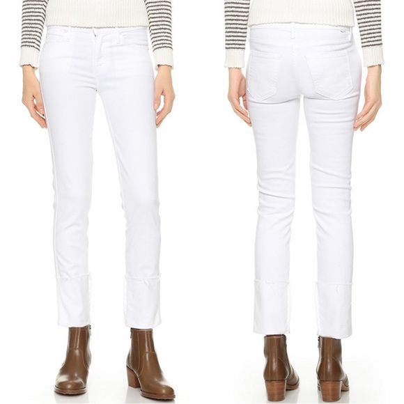 MOTHER Pony Boy Fray Skinny Jeans Stayin’ Alive White Denim Women’s Size 31 - Picture 1 of 15